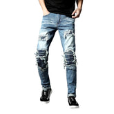 Vaqueros biker con rodillas de patchwork para hombre